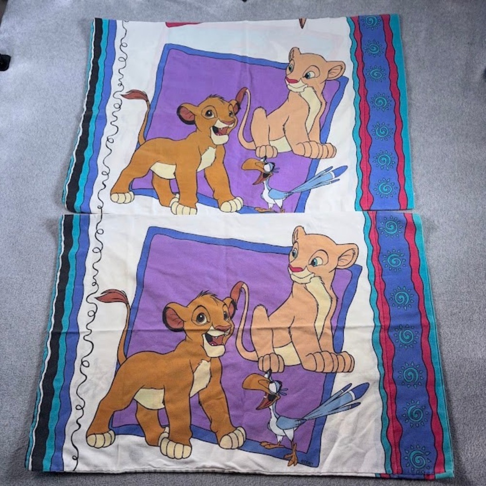 Disney The Lion King Pillowcase Set VTG Multicolor Simba Nala Pumbaa Timon 90s